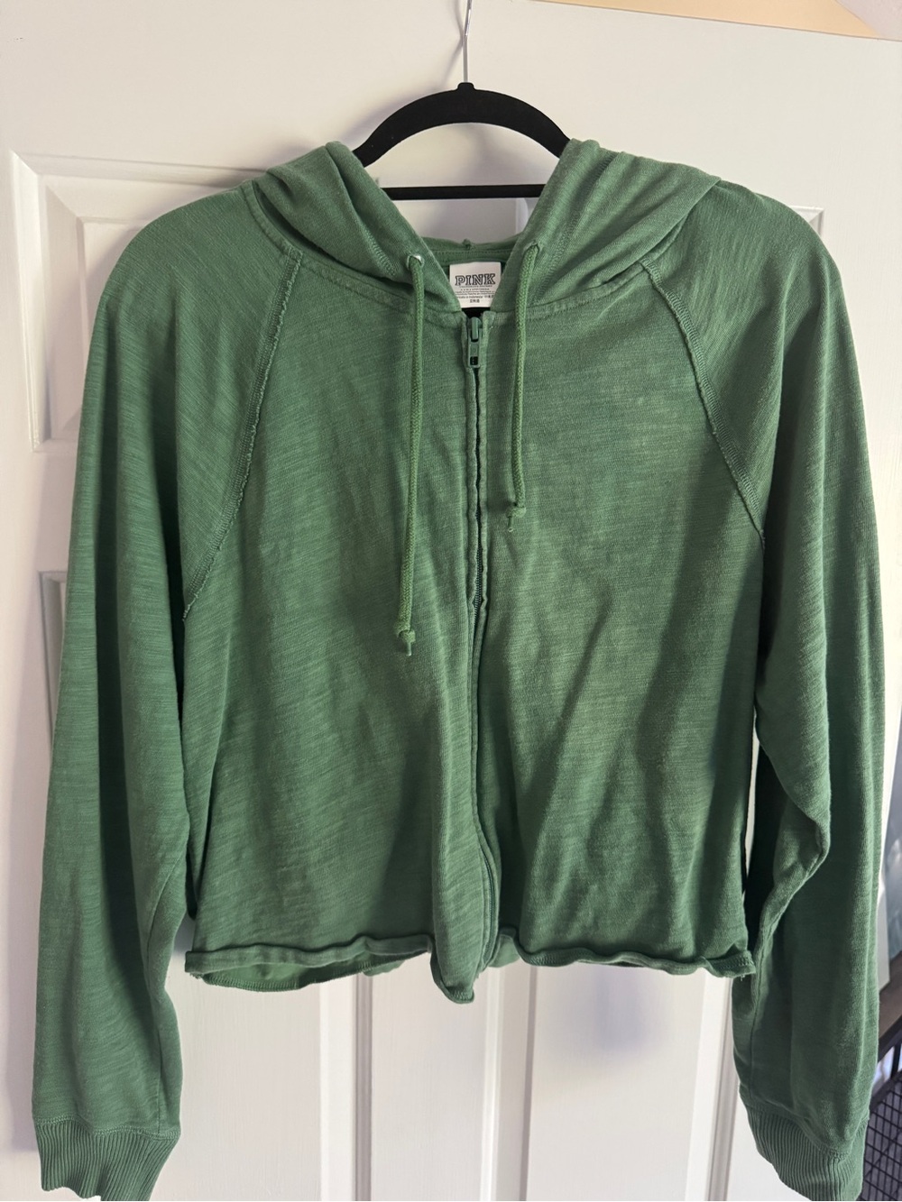 Green Cropped Zip Hoodie Sweater - VS PINK
